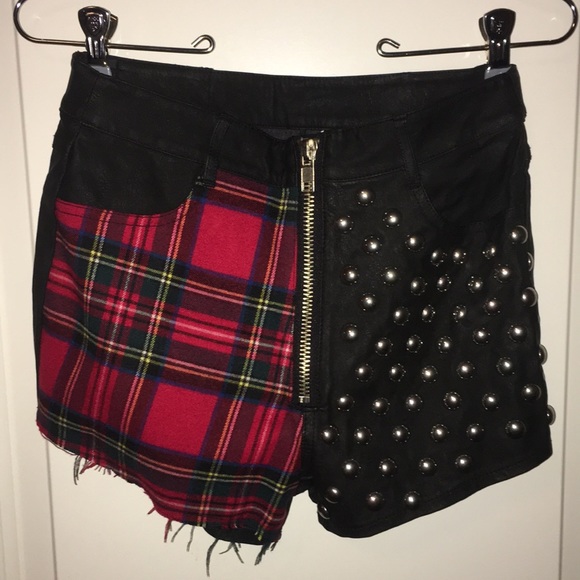 UNIF Pants - Unif leather plaid studded shorts